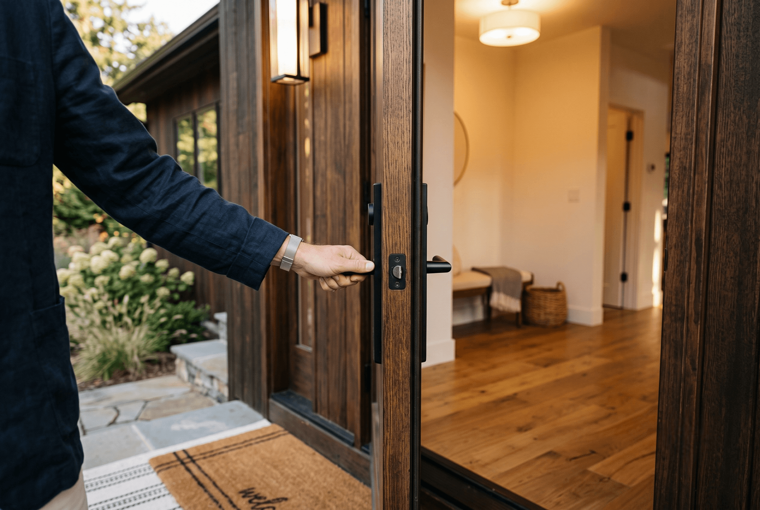 Opening house door for tour