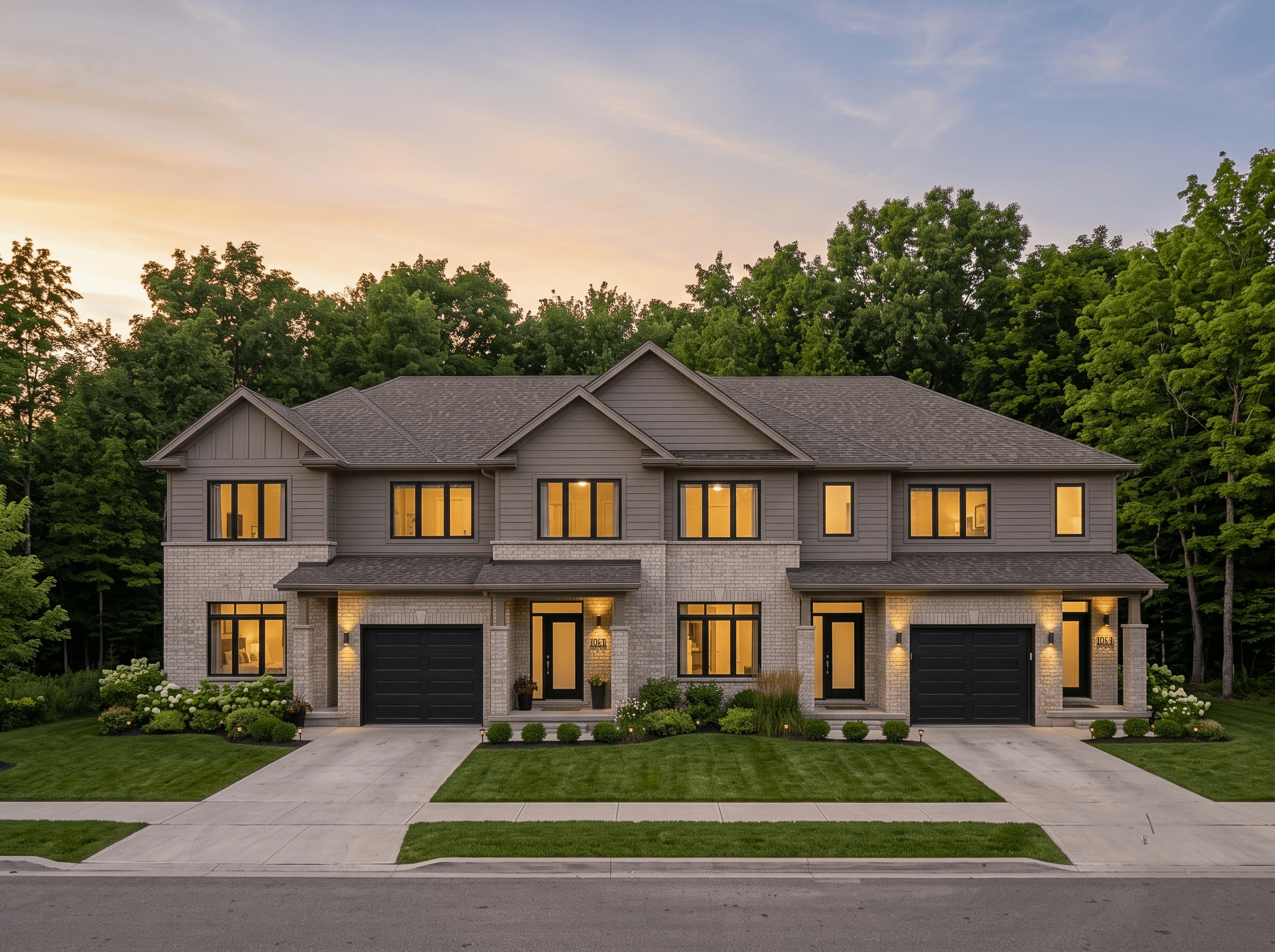 Modern house exterior at dusk