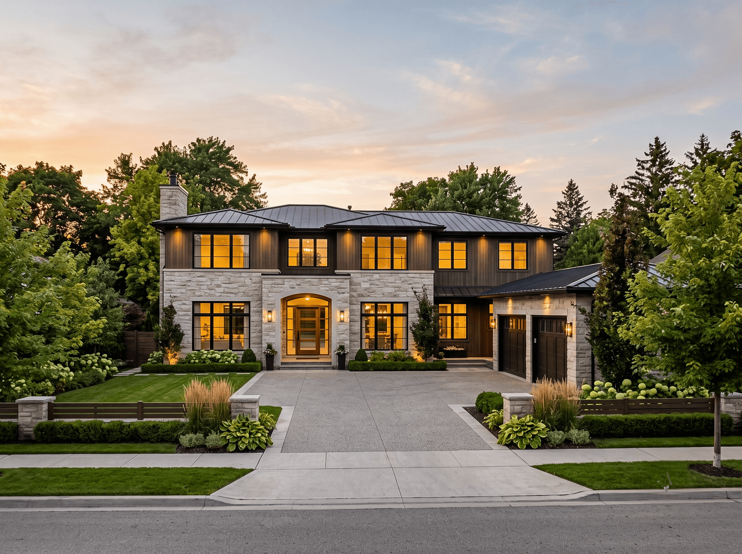 Modern house exterior at dusk